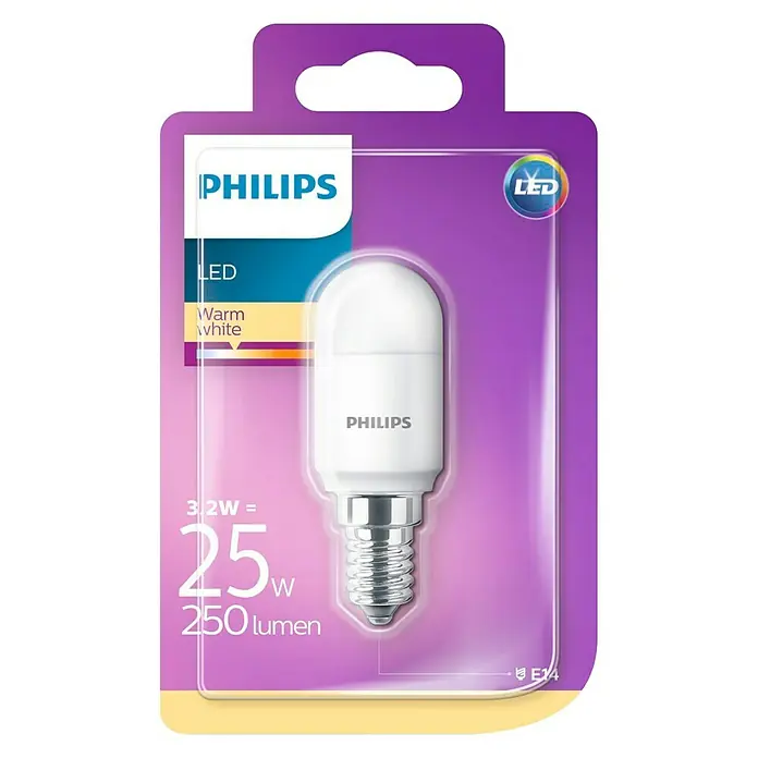 Philips Bombilla LED T25 - 3,2 W, E14, Color de luz: Blanco cálido, Redonda