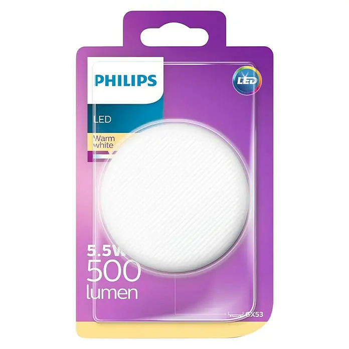 Philips Bombilla LED - 5,5 W, GX53 , Color de luz: Blanco cálido, Redonda