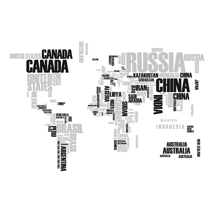 Vinilo de pared Mapa mundi nombres - Mapa del mundo, 68 x 48 cm