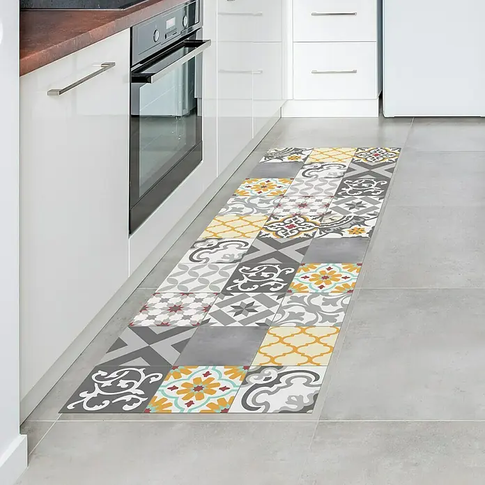 Alfombra de vinilo Croma Patch - Gris, Amarillo, 200 x 60 cm