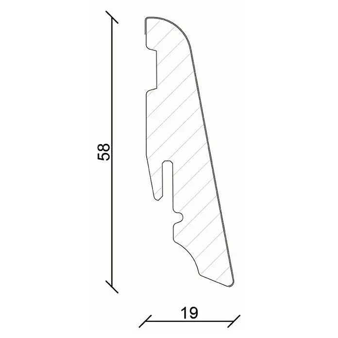 Podna kutna lajsna FU60L Uni bijela - 2,4 m x 19 mm x 58 mm, Ravni oblik