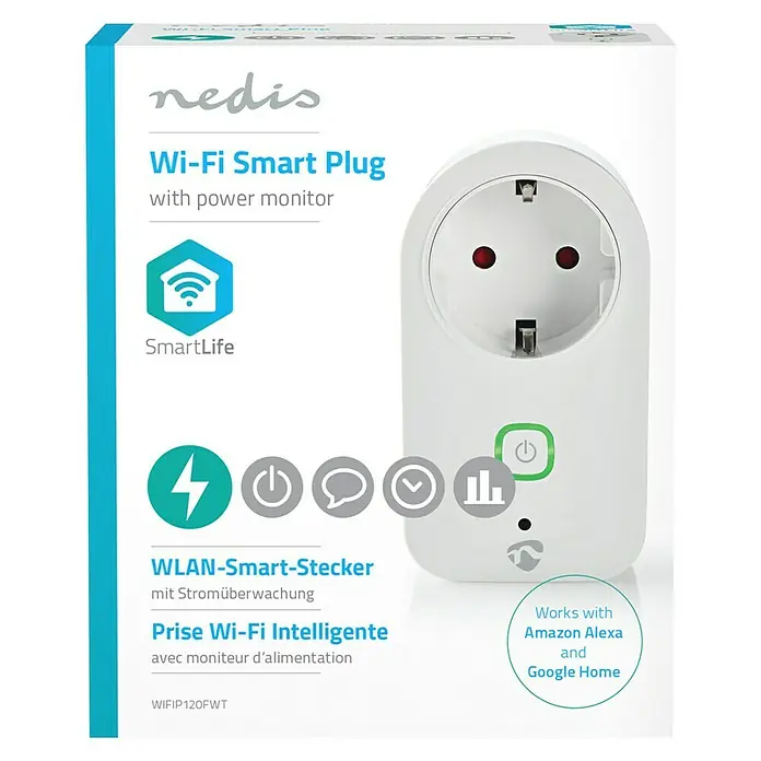 Nedis Smartlife WiFi-Schaltsteckdose - Weiß, Max. Anschlussleistung: 3.680 W, 16 A - Vorderansicht