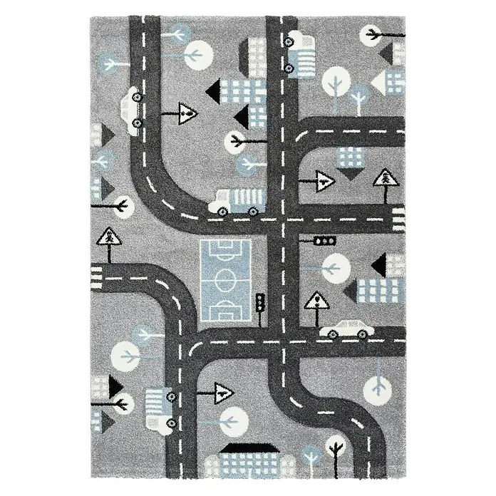 Kayoom Kurzflorteppich Straßenverkehr - Silber, 150 x 80 cm, 100 % Polypropylen - Ansicht von oben