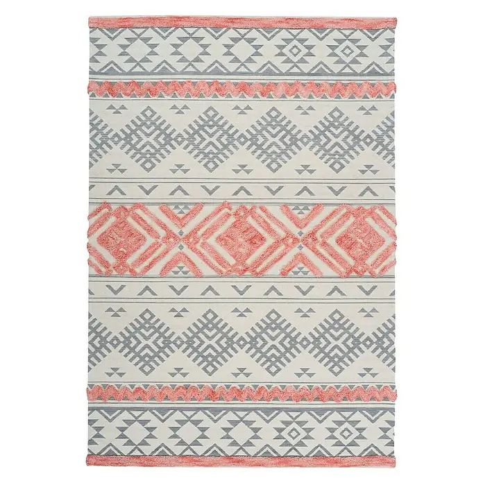 Kayoom Flachgewebeteppich Ethnie - Grau/Rot, 230 x 160 cm, 100 % Baumwolle - Ansicht von oben