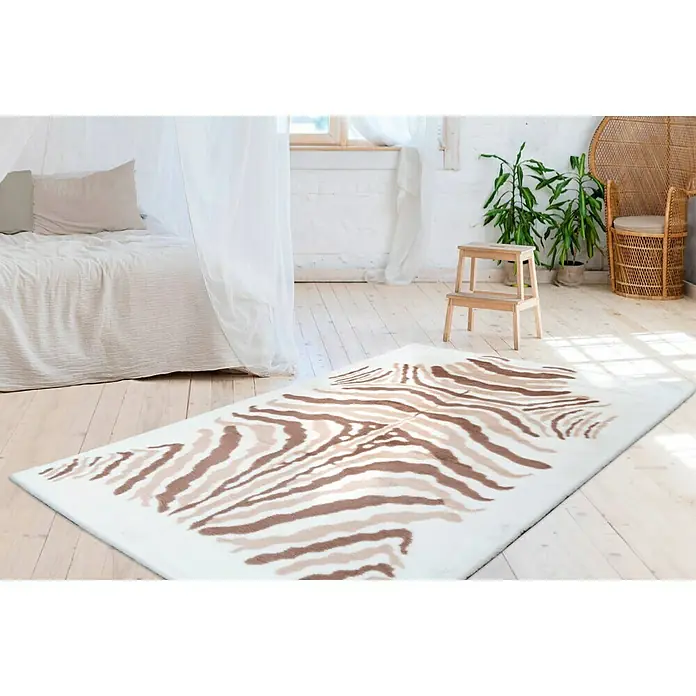 Kayoom Hochflorteppich Zebra - Weiß/Braun, 230 x 160 cm, 100 % Polyester - Stimmungsaufnahme