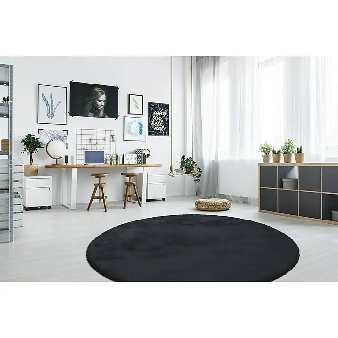 Kayoom Teppich rund Rabbit - Anthrazit, Durchmesser: 160 cm, 100 % Polyester - Stimmungsaufnahme