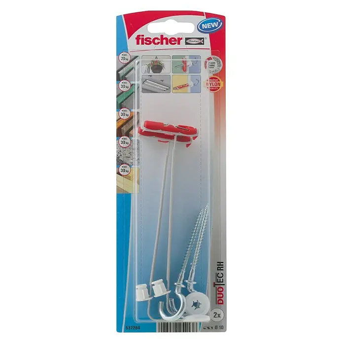 Fischer Duotec Taco basculante 10 RH - Diámetro taco: 10 mm, Longitud taco: 40 mm, Apto para: Placas de yeso laminado, 2 uds., Con tornillos/ganchos