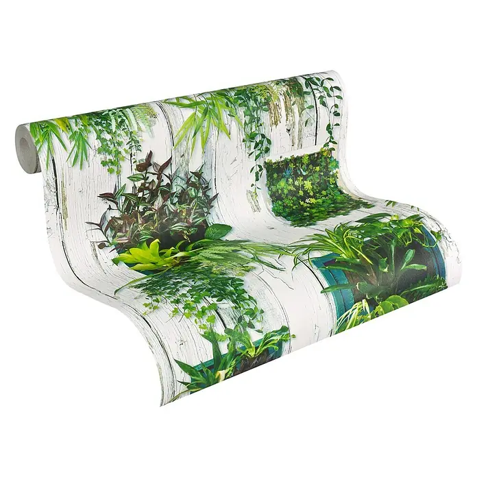 Lutèce Authentic Walls Papiertapete Holz Floral - Grün, Floral, 10,05 x 0,53 m - Ansicht von oben