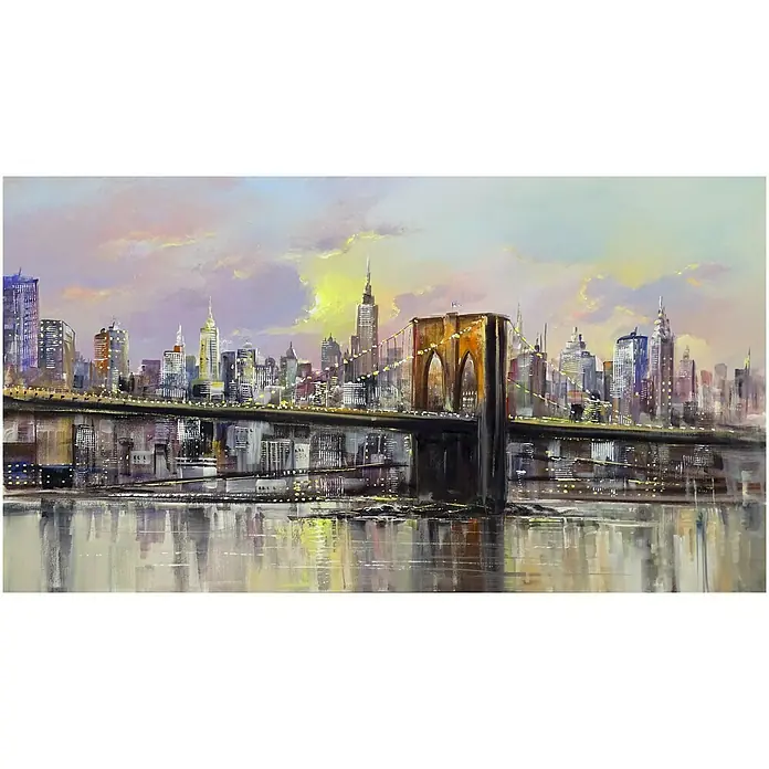 Cuadro pintado a mano - Paisaje de ciudad, An x Al: 120 x 60 cm