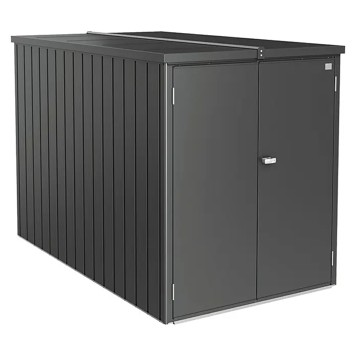 Biohort Armario de jardín - Ancho exterior incluido el voladizo del techo: 122 cm, Profundidad exterior incluido el voladizo del techo: 203 cm, Acero, Gris oscuro metalizado