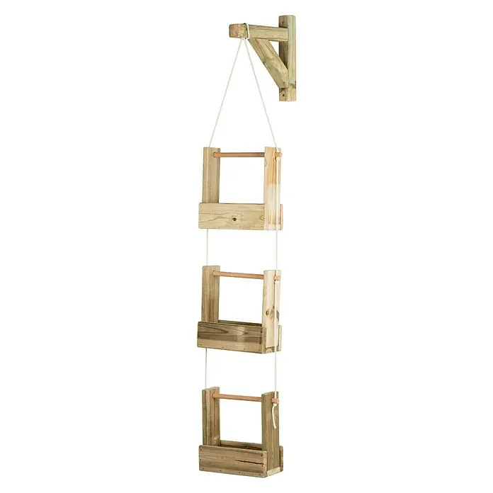 Maceta de pared Vertical Woody - Largo: 28 cm, Natural, 3 bandejas