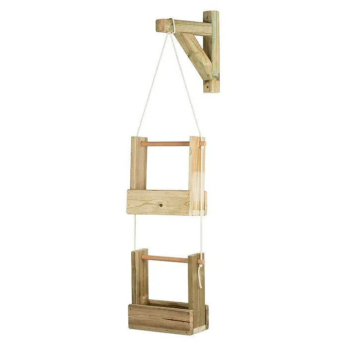 Maceta de pared Vertical Woody - Largo: 28 cm, Natural, 2 Bandejas