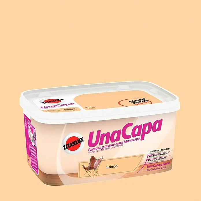 Titanlux Una Capa Pintura para paredes - Salmón, 4 l, Mate