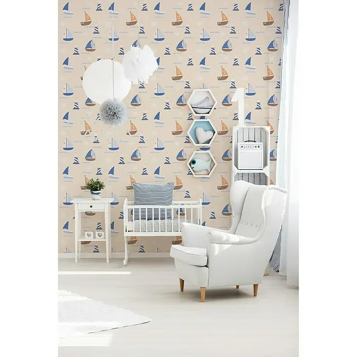 AS Creation Boys And Girls 6 Papiertapete - Beige/Blau, Motiv, 10,05 x 0,53 m - Stimmungsaufnahme