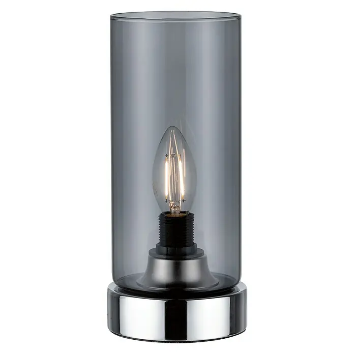 Paulmann Tischleuchte Pinja - 20 W, L x B x H: 11 cm x 11 mm x 24,4 cm, Rauch, Chrom, E14 - Vorderansicht
