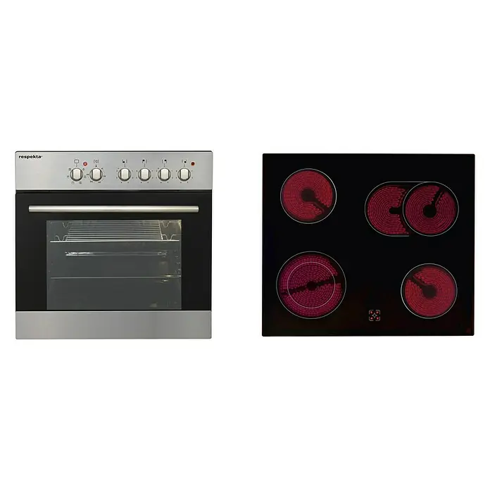 Respekta Premium Küchenzeile RP210WSCBO - Breite: 210 cm, Mit Elektrogeräten, Schwarz Hochglanz - Vorderansicht