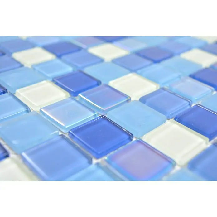 Mosaikfliese Quadrat Crystal CM 4SE8L - 30 x 30 cm, Blau/Weiß, Glänzend - Detailaufnahme