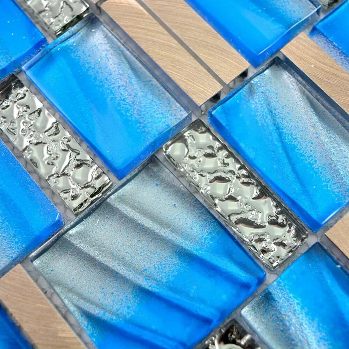 Mosaikfliese Crystal Mix XCM SUN01 - 29,7 x 29,5 cm, Blau/Grau, Glänzend