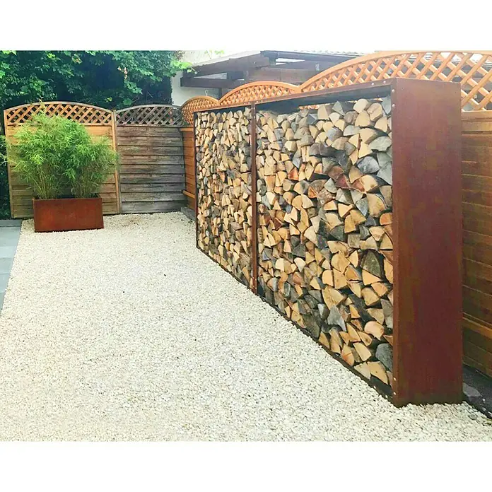 Palatino Exlusive Line Kaminholzregal Woodpecker - 100 x 120 cm, Cortenstahl, Edelrost - Stimmungsaufnahme