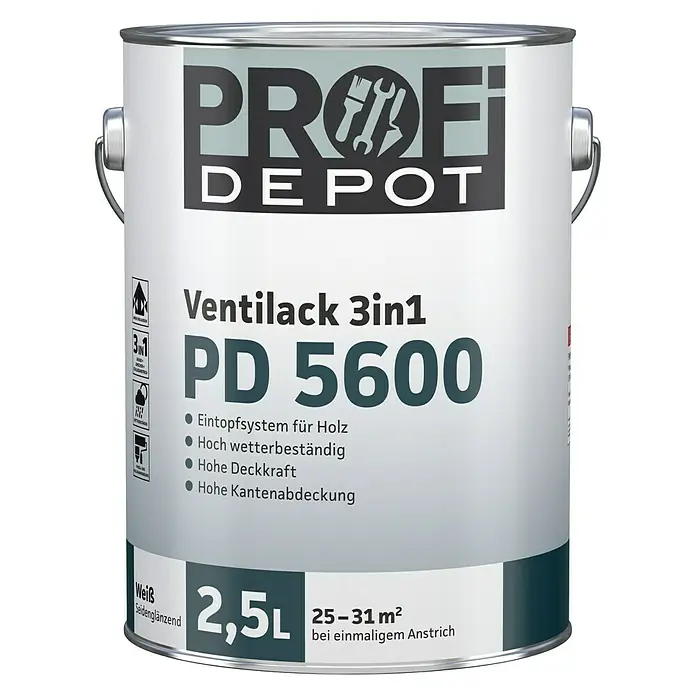Profi Depot PD Venti-Weißlack 3in1 PD 5600 - Weiß, 2,5 l - Vorderansicht