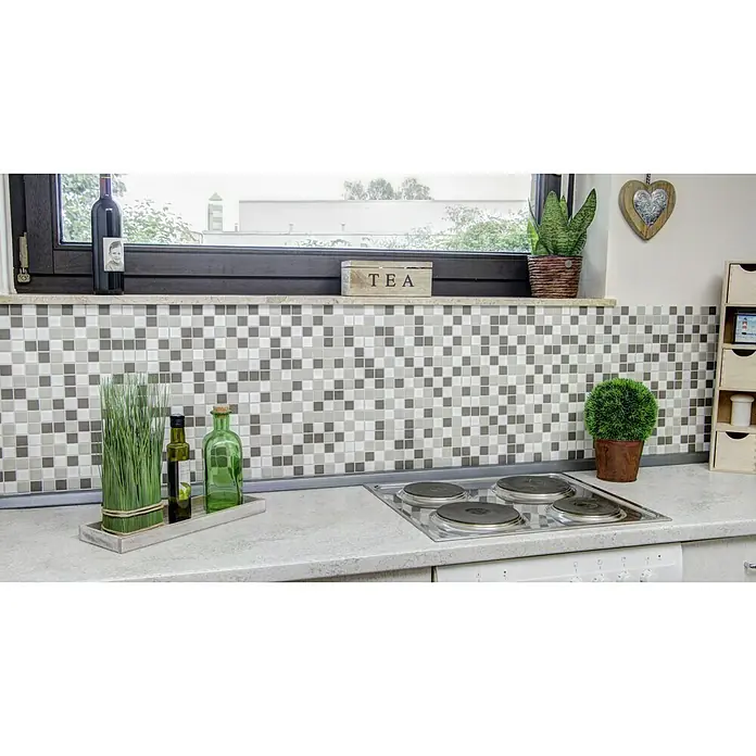 Mosaikfliese Quadrat Uni BM 850 - 33 x 30,2 cm, Weiß/Grau, Glänzend - Stimmungsaufnahme