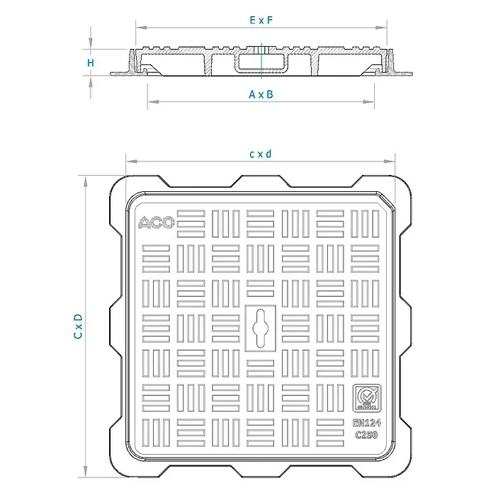 ACO Tapa de registro Guss Basic C250 - 400 x 400 mm