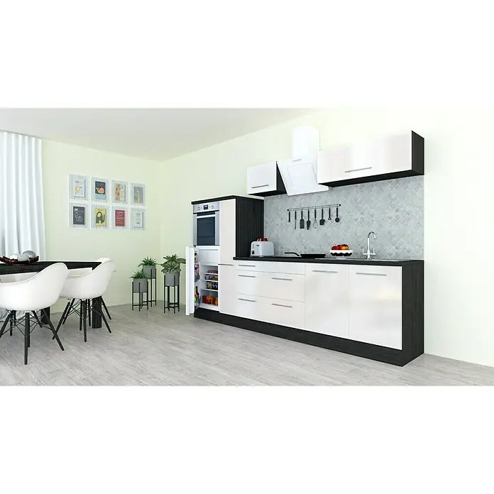 Respekta Premium Küchenzeile RP300HEWBO - Breite: 300 cm, Mit Elektrogeräten, Weiß Hochglanz - Stimmungsaufnahme