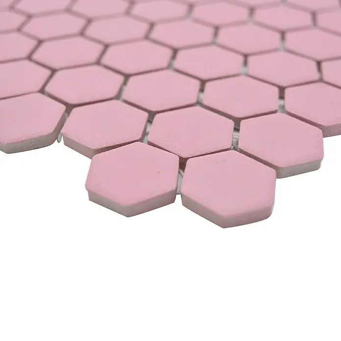 Mosaikfliese Hexagon Uni HX AT22 - 26 x 30 cm, Rosa, Matt - Detailaufnahme