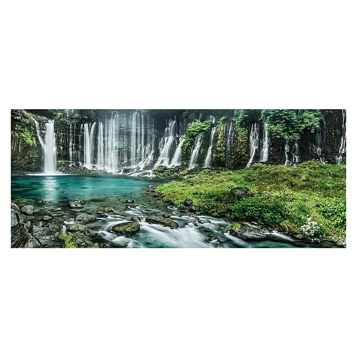 Glasbild See - Wasserfall, B x H: 125 x 50 cm - Vorderansicht