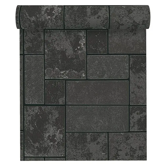 AS Creation Il Decoro Strukturtapete Fliese - Schwarz, Fliesenoptik, Reliefstruktur, 10,05 x 0,53 m - Vorderansicht