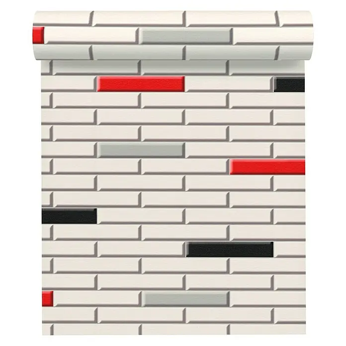 AS Creation Black & White 4 Strukturtapete Klinker - Rot/Weiß, Fliesenoptik, Reliefstruktur, 10,05 x 0,53 m - Vorderansicht