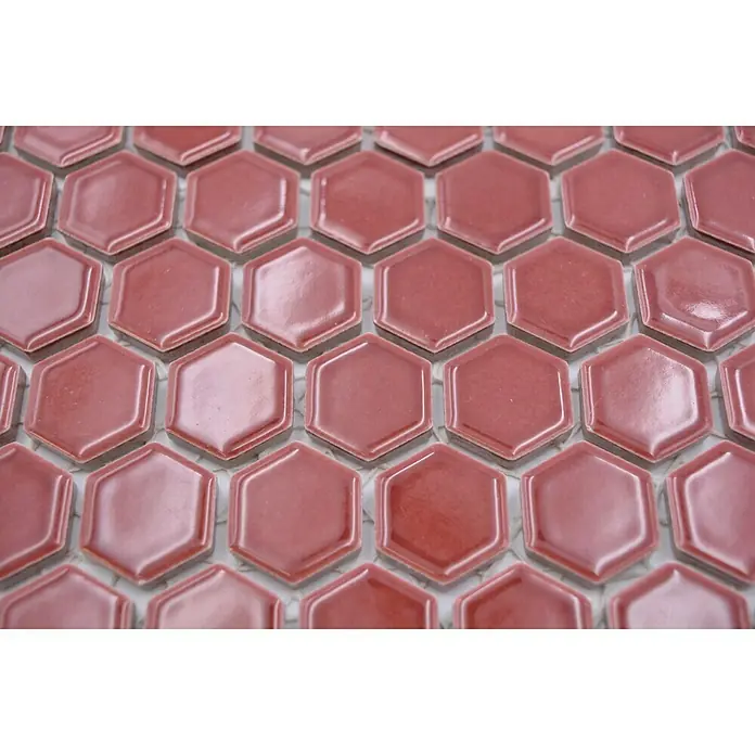 Mosaikfliese Hexagon Uni HX 240 - 26 x 30 cm, Bordeaux, Glänzend - Detailaufnahme