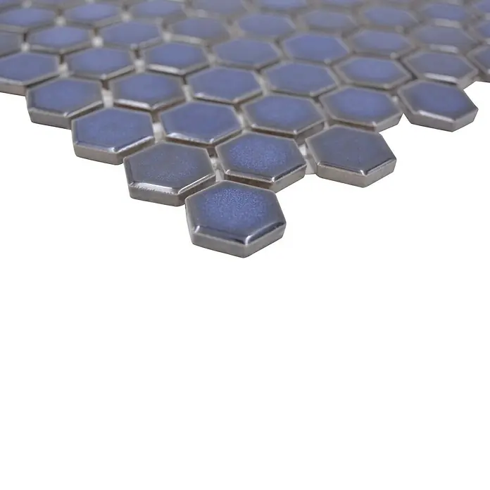 Mosaikfliese Hexagon Uni HX 260 - 26 x 30 cm, Blau, Glänzend - Detailaufnahme