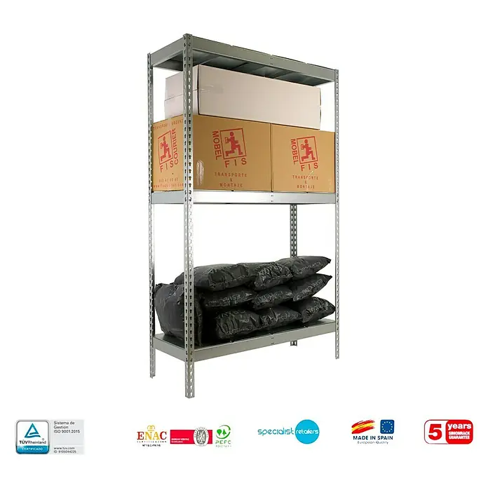 Simonrack Simonforte Estantería para cargas pesadas Metal - L x An x Al: 90 x 240 x 200 cm, Capacidad de carga: 400 kg/balda, Número de baldas: 3 ud., Galvanizado