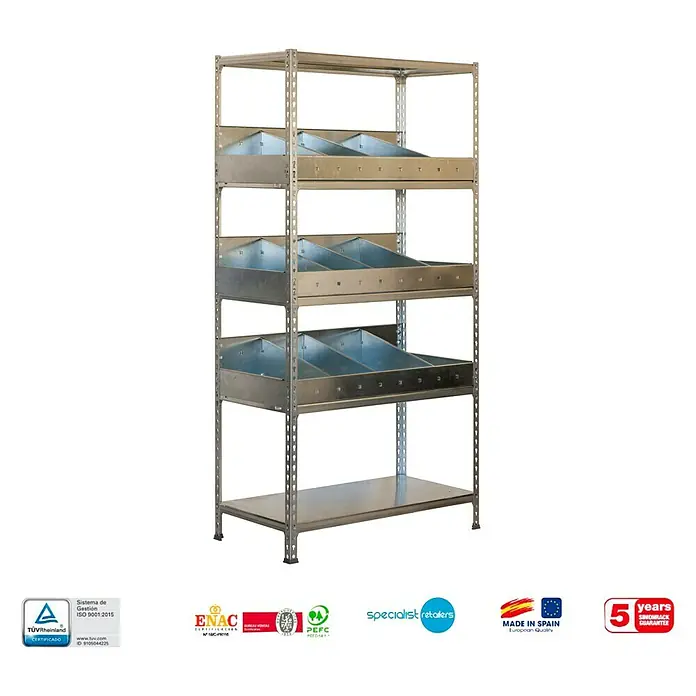 Simonrack Simonclick Estantería metálica Simondivisor Plus - L x An x Al: 40 x 100 x 200 cm, Capacidad de carga: 200 kg/balda, Número de baldas: 5 ud., Galvanizado