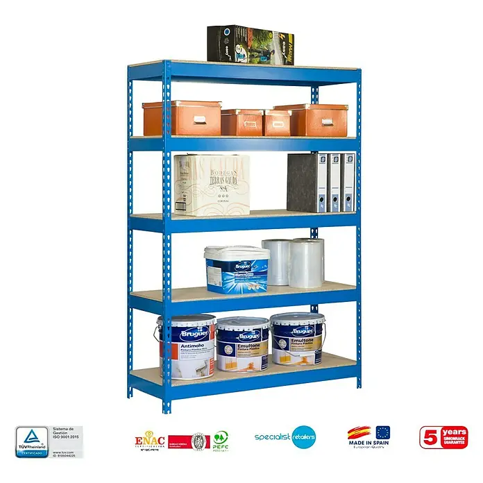 Simonrack Bricoforte Estantería para cargas pesadas Chipboard - L x An x Al: 45 x 100 x 200 cm, Capacidad de carga: 300 kg/balda, Número de baldas: 5 ud., Azul, Material balda: Madera