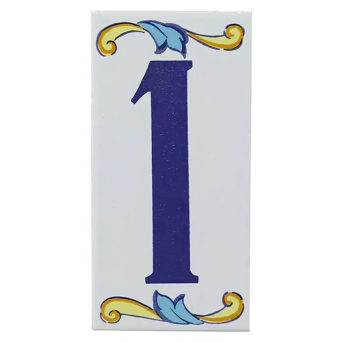 Azulejo de gres Número 1 - 7,5 x 15 cm, Blanco, Azul, Amarillo, Brillante