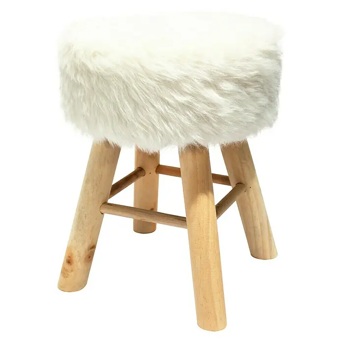 Fellhocker - Ø x H: 30 x 42 cm, Weiß, Material Bezug: Polyester