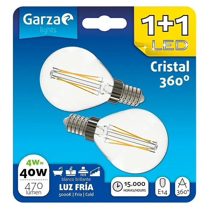 Garza Bombilla LED - 2 uds., E14, 2 x 4 W, Blanco neutro, 470 lm