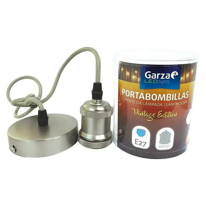 Garza Lámpara colgante Vintage - 60 W, L x An x Al: 10 x 10 x 100 cm, Níquel, E27