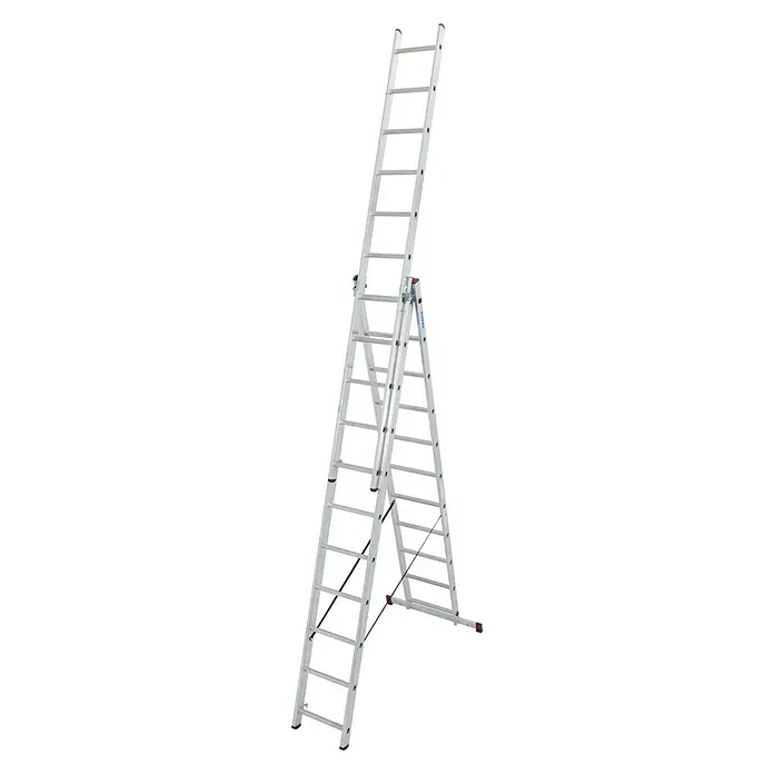 Krause Corda Escalera multiusos - Altura de trabajo: 7,25 m, 3 x 11 peldaños, Aluminio - Vista de perfil izquierdo