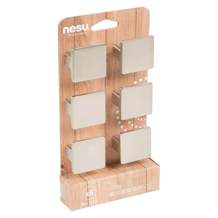 Nesu Set de tiradores para muebles 809816 6 uds. - L x An x Al: 3,8 x 3,8 x 2,4 cm, Acero, Niquelado