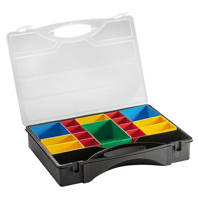 Lockweiler Kleinteilekoffer Organizer 6 3/16 - L x B x H: 32 x 46 x 8 cm, Anzahl Fächer: 16 - Vorderansicht