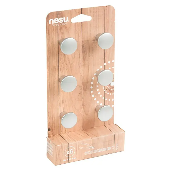 Nesu Set de pomos para muebles B6-02517-1 - 6 pzs., Ø x Al: 23 x 20 mm, Acero, Niquelado