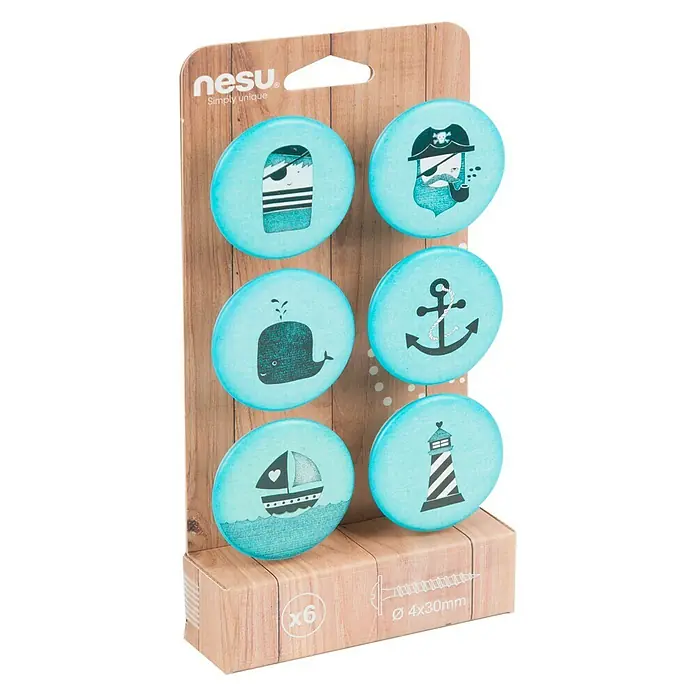 Nesu Set de pomos para muebles Piratas 6 uds. - 6 pzs., Ø x Al: 50 x 24 mm, Plástico