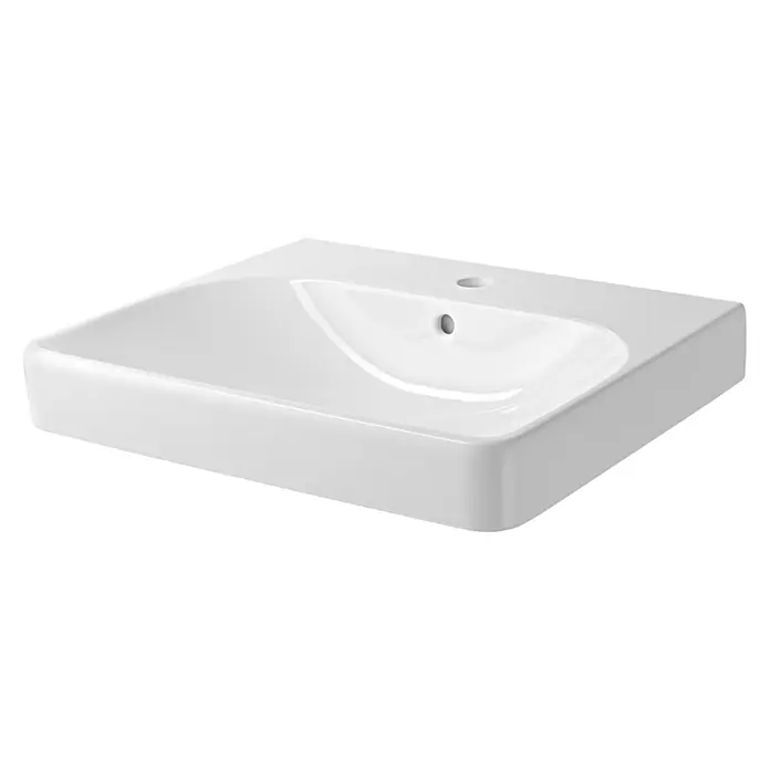 Geberit Smyle Waschtisch Square - 60 x 48 cm, Mit schmutzabweisender Glasur, Hahnloch: Mitte, Mit Überlauf, Weiß