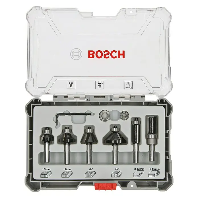 Bosch Fräser-Set Trim&Edging - 6 -tlg., Durchmesser Schaft: 8 mm - Vorderansicht