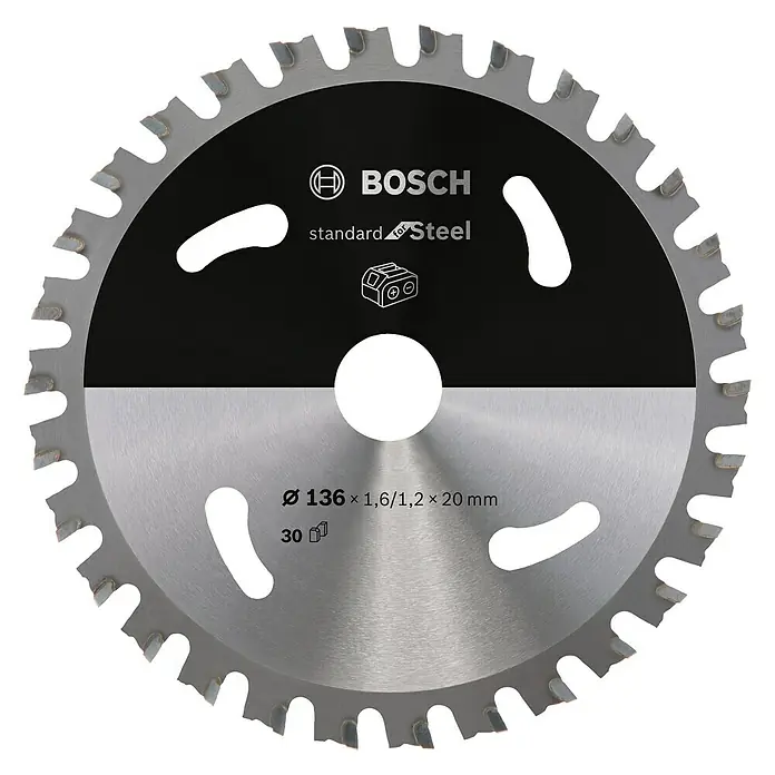 Bosch Cirkelzaagblad - Diameter: 136 mm, Boorgat: 20 mm, Aantal tanden: 30 tanden - Vooraanzicht