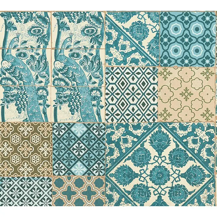 AS Creation Metropolitan Stories Vliestapete Vintage-Fliese - Türkis/Braun, Fliesenoptik, 10,05 x 0,53 m - Detailaufnahme