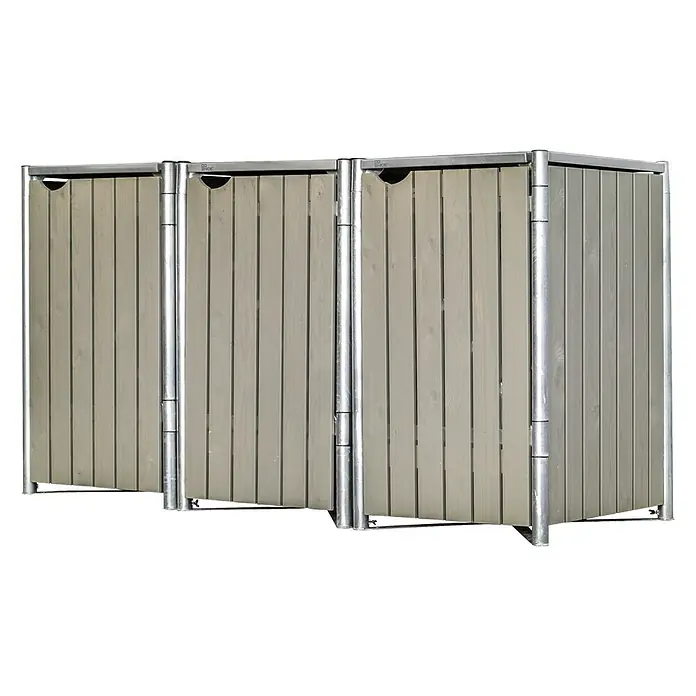 Hide Mülltonnenbox - 80,7 x 209,1 x 115,2 cm, Passend für: 3 Mülltonnen 180 - 240 l, Holz, Natur/Grau - Rechte Seitenansicht